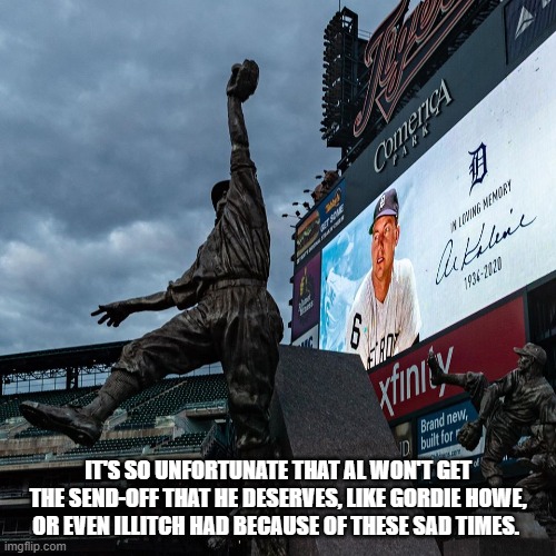 IT'S SO UNFORTUNATE THAT AL WON'T GET THE SEND-OFF THAT HE DESERVES, LIKE GORDIE HOWE, OR EVEN ILLITCH HAD BECAUSE OF THESE SAD TIMES. | image tagged in sports fans | made w/ Imgflip meme maker
