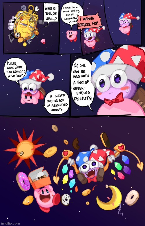 Seriously, who wouldn't want an never ending box of tasty donuts? | image tagged in kirby,marx,nova,donuts,comics,memes | made w/ Imgflip meme maker