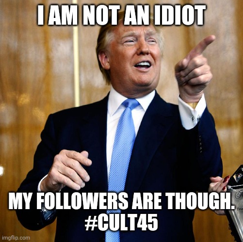 Donal Trump Birthday | I AM NOT AN IDIOT; MY FOLLOWERS ARE THOUGH.
#CULT45 | image tagged in donal trump birthday | made w/ Imgflip meme maker