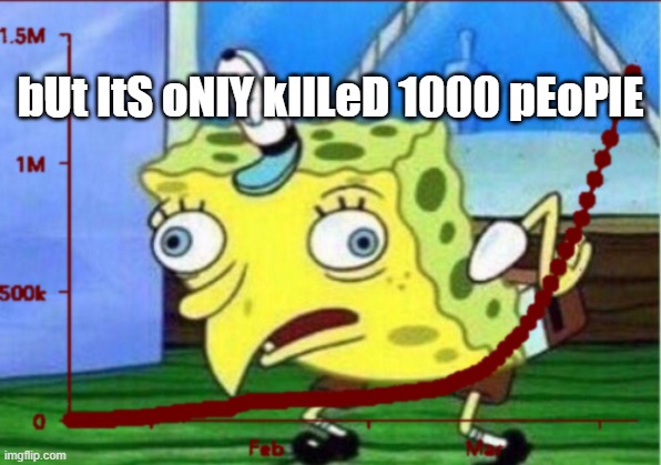 famous last words of those who still don't grok exponential growth | bUt ItS oNlY kIlLeD 1000 pEoPlE | image tagged in covid-19,covidiot | made w/ Imgflip meme maker