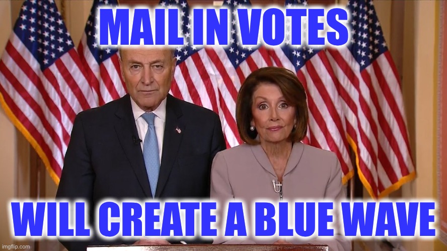 Chuck and Nancy | MAIL IN VOTES WILL CREATE A BLUE WAVE | image tagged in chuck and nancy | made w/ Imgflip meme maker