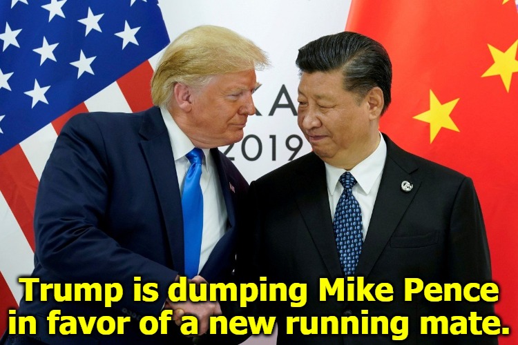 Donnie, this time no tongue. | Trump is dumping Mike Pence in favor of a new running mate. | image tagged in trump and his new candidate for veep - xi,trump,xi,china,buddies,incompetence | made w/ Imgflip meme maker
