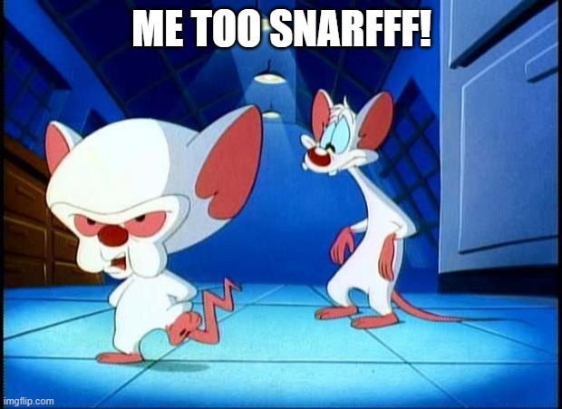 pinky and the brain monday | ME TOO SNARFFF! | image tagged in pinky and the brain monday | made w/ Imgflip meme maker