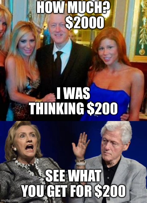 Babe price vs Hillary | HOW MUCH?          $2000; I WAS THINKING $200; SEE WHAT YOU GET FOR $200 | image tagged in hillary,bill clinton,babe | made w/ Imgflip meme maker