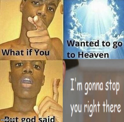 Woah woah kiddo | image tagged in what if you wanted to go to heaven | made w/ Imgflip meme maker