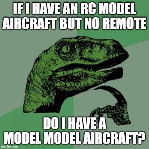 Philosoraptor Meme | IF I HAVE AN RC MODEL AIRCRAFT BUT NO REMOTE; DO I HAVE A MODEL MODEL AIRCRAFT? | image tagged in memes,philosoraptor | made w/ Imgflip meme maker