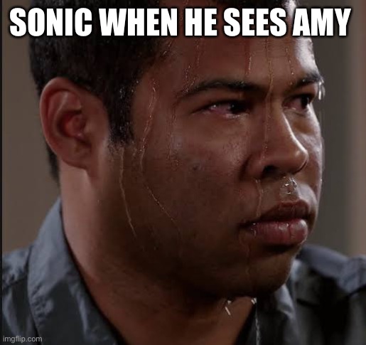Sweating Guy Meme | SONIC WHEN HE SEES AMY | image tagged in sweating guy meme | made w/ Imgflip meme maker
