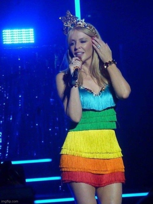 Yaaas Queen! Gay pride-inspired dress | image tagged in kylie gay,dress,lgbtq,gay,gay pride,rainbow | made w/ Imgflip meme maker