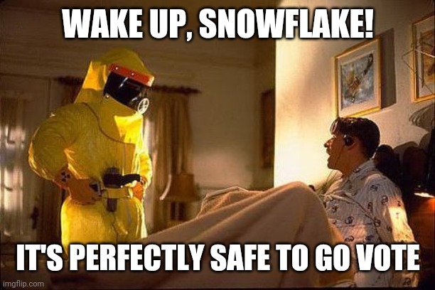 WAKE UP, SNOWFLAKE! IT'S PERFECTLY SAFE TO GO VOTE | image tagged in wisconsin,election 2020,coronavirus | made w/ Imgflip meme maker