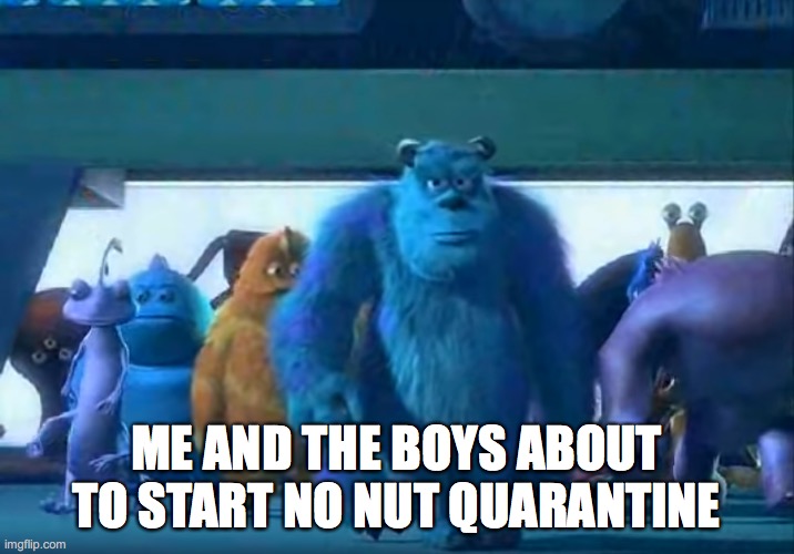 Me and the boys | ME AND THE BOYS ABOUT TO START NO NUT QUARANTINE | image tagged in me and the boys | made w/ Imgflip meme maker