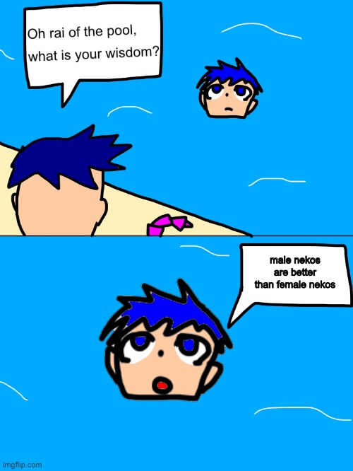 male nekos are better than female nekos | image tagged in rai of the pool | made w/ Imgflip meme maker