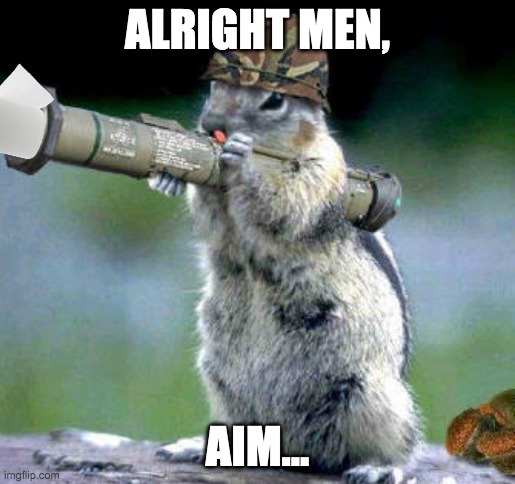Bazooka Squirrel Meme | ALRIGHT MEN, AIM... | image tagged in memes,bazooka squirrel | made w/ Imgflip meme maker