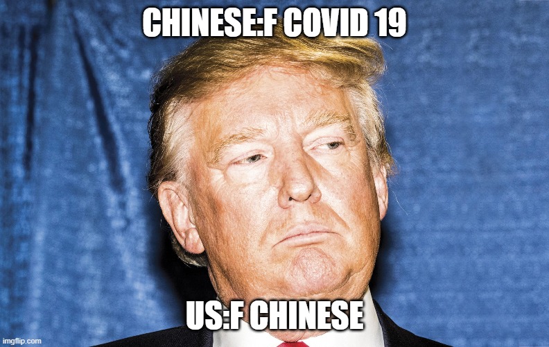 CHINESE:F COVID 19; US:F CHINESE | image tagged in donald trump | made w/ Imgflip meme maker
