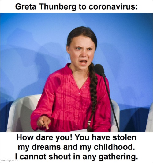 image tagged in greta,thunberg,coronavirus,dreams,childhood,shouting | made w/ Imgflip meme maker