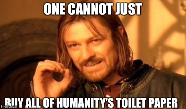 One Does Not Simply | ONE CANNOT JUST; BUY ALL OF HUMANITY’S TOILET PAPER | image tagged in memes,one does not simply | made w/ Imgflip meme maker