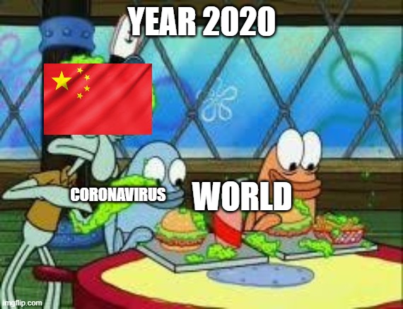 Year 2020 | YEAR 2020; WORLD; CORONAVIRUS | image tagged in squidward,china,covid-19 | made w/ Imgflip meme maker