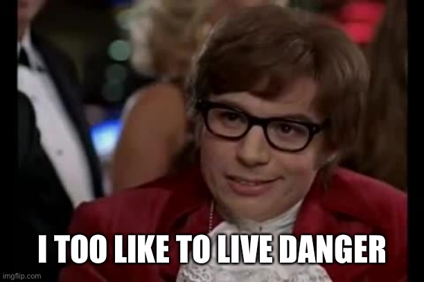 Austin Powers | I TOO LIKE TO LIVE DANGEROUSLY | image tagged in austin powers | made w/ Imgflip meme maker