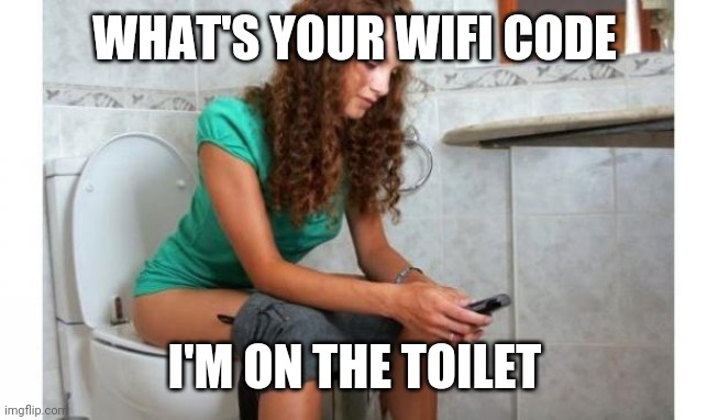 What's your wifi | WHAT'S YOUR WIFI CODE; I'M ON THE TOILET | image tagged in toilet meme,wifi,phone,peeing,best friends,friendship | made w/ Imgflip meme maker