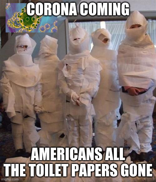 Coronavirus | CORONA COMING; AMERICANS ALL THE TOILET PAPERS GONE | image tagged in coronavirus | made w/ Imgflip meme maker