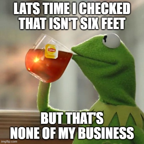 But That's None Of My Business | LATS TIME I CHECKED THAT ISN'T SIX FEET; BUT THAT'S NONE OF MY BUSINESS | image tagged in memes,but that's none of my business,kermit the frog | made w/ Imgflip meme maker