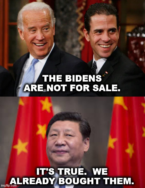 THE BIDENS ARE NOT FOR SALE. IT'S TRUE.  WE ALREADY BOUGHT THEM. | image tagged in biden,creepy joe biden,china,made in china | made w/ Imgflip meme maker