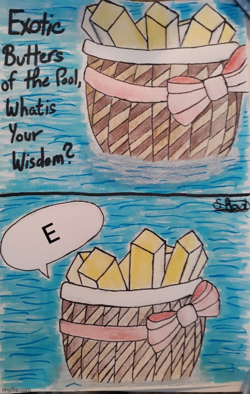 Exotic Butters of the Pool, What is Your Wisdom? | E | image tagged in exotic butters of the pool what is your wisdom | made w/ Imgflip meme maker