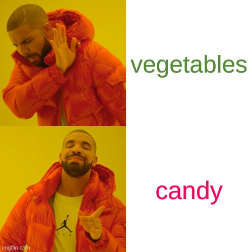 Drake Hotline Bling Meme | vegetables; candy | image tagged in memes,drake hotline bling | made w/ Imgflip meme maker