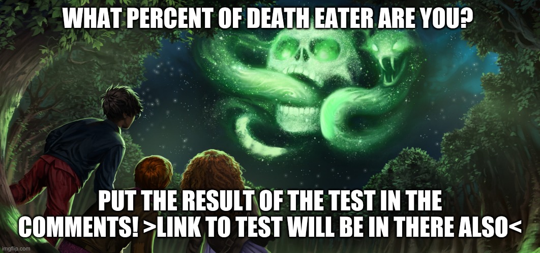What percent of Death Eater are you? | WHAT PERCENT OF DEATH EATER ARE YOU? PUT THE RESULT OF THE TEST IN THE COMMENTS! >LINK TO TEST WILL BE IN THERE ALSO< | made w/ Imgflip meme maker