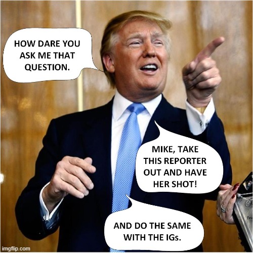Bad Question | image tagged in donald trump,question,inspector general,reporter | made w/ Imgflip meme maker