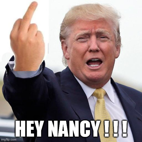 TRUMP SALUTES NANCY | HEY NANCY ! ! ! | image tagged in nancy pelosi,politics,funny,trump,corruption,impeach trump | made w/ Imgflip meme maker