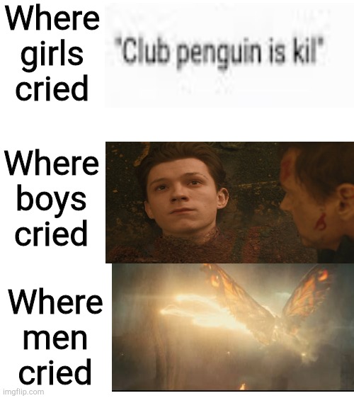 Blank White Template | Where girls cried; Where boys cried; Where men cried | image tagged in blank white template | made w/ Imgflip meme maker