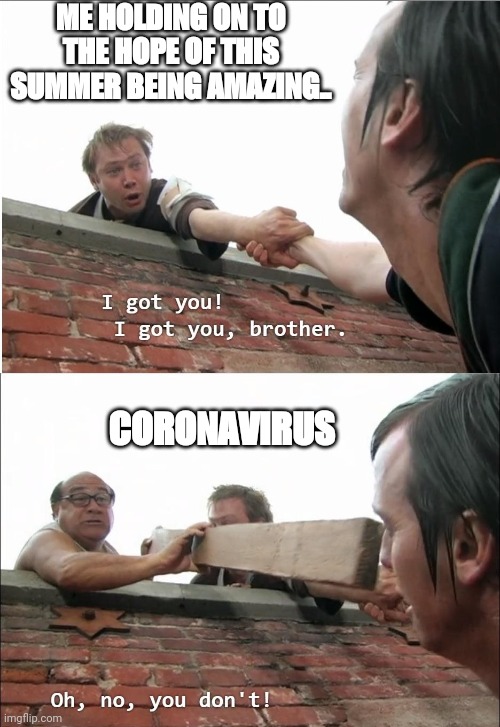 I got you brother | ME HOLDING ON TO THE HOPE OF THIS SUMMER BEING AMAZING.. CORONAVIRUS | image tagged in i got you brother | made w/ Imgflip meme maker