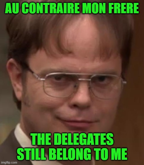 Dwight Schrute | AU CONTRAIRE MON FRERE; THE DELEGATES STILL BELONG TO ME | image tagged in dwight schrute | made w/ Imgflip meme maker