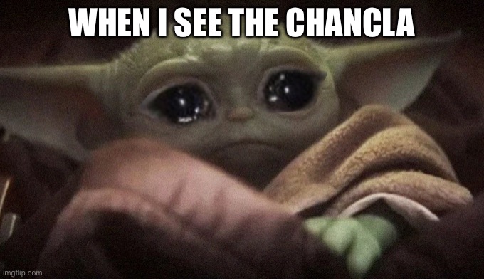Crying Baby Yoda | WHEN I SEE THE CHANCLA | image tagged in crying baby yoda | made w/ Imgflip meme maker
