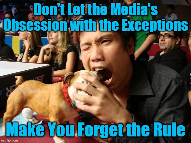 Man Bites Dog | Don't Let the Media's Obsession with the Exceptions; Make You Forget the Rule | image tagged in man bites dog,media,exceptions,rule,fallacy | made w/ Imgflip meme maker
