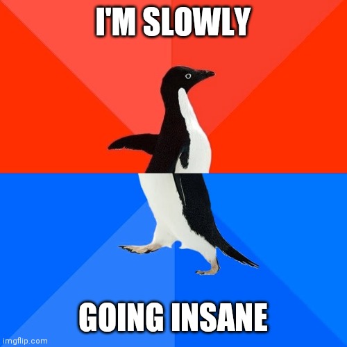 Socially Awesome Awkward Penguin Meme | I'M SLOWLY; GOING INSANE | image tagged in memes,socially awesome awkward penguin | made w/ Imgflip meme maker