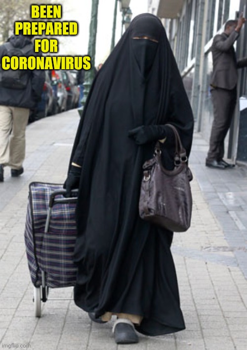 Burka trick or treat | BEEN PREPARED FOR CORONAVIRUS | image tagged in burka trick or treat | made w/ Imgflip meme maker