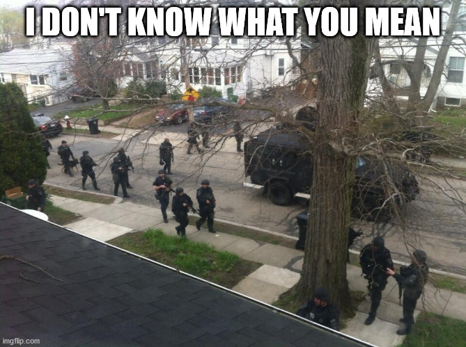 Martial Law | I DON'T KNOW WHAT YOU MEAN | image tagged in martial law | made w/ Imgflip meme maker