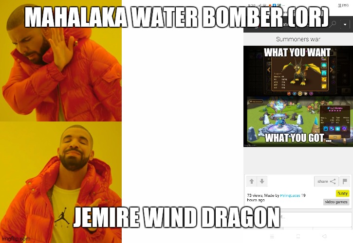 MAHALAKA WATER BOMBER (OR); JEMIRE WIND DRAGON | image tagged in memes,drake hotline bling | made w/ Imgflip meme maker