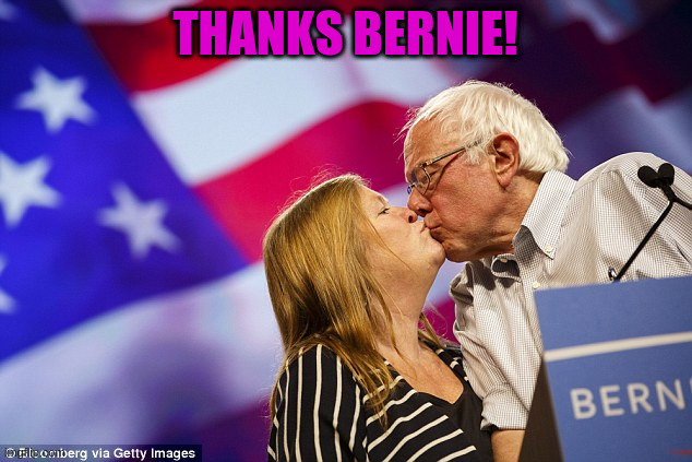 Bernie & Jane | THANKS BERNIE! | image tagged in bernie sanders | made w/ Imgflip meme maker
