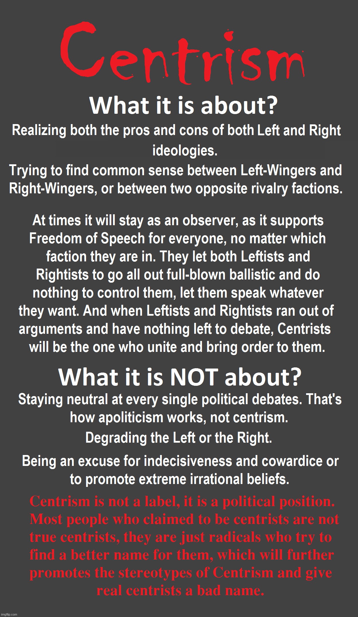 The Centrist Manifesto | image tagged in memes,centrism,manifesto,politics | made w/ Imgflip meme maker