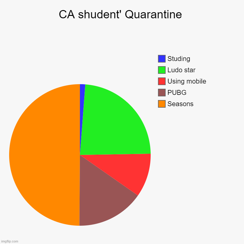 CA shudent' Quarantine | Seasons, PUBG, Using mobile , Ludo star, Studing | image tagged in charts,pie charts | made w/ Imgflip chart maker