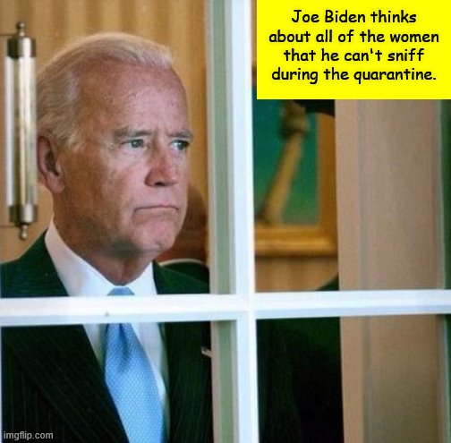 Sad Joe Biden | Joe Biden thinks about all of the women that he can't sniff during the quarantine. | image tagged in sad joe biden,quarantine,covid-19,coronavirus,memes | made w/ Imgflip meme maker