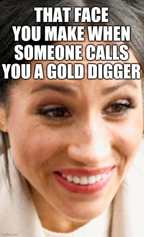 Megan Markle Gold Digger Typical Hollywood | THAT FACE YOU MAKE WHEN SOMEONE CALLS YOU A GOLD DIGGER | image tagged in megan markle that face you make when,hollywood,ugly,lolz,trolling | made w/ Imgflip meme maker
