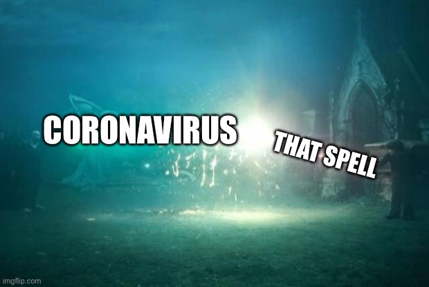 Harry Potter Voldemort Duel | THAT SPELL CORONAVIRUS | image tagged in harry potter voldemort duel | made w/ Imgflip meme maker