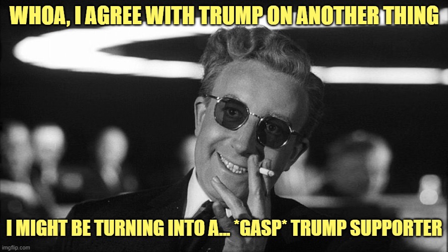 Doctor Strangelove says... | WHOA, I AGREE WITH TRUMP ON ANOTHER THING I MIGHT BE TURNING INTO A... *GASP* TRUMP SUPPORTER | image tagged in doctor strangelove says | made w/ Imgflip meme maker