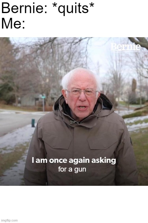 sad | Bernie: *quits*
Me:; for a gun | image tagged in memes,bernie i am once again asking for your support,sad | made w/ Imgflip meme maker