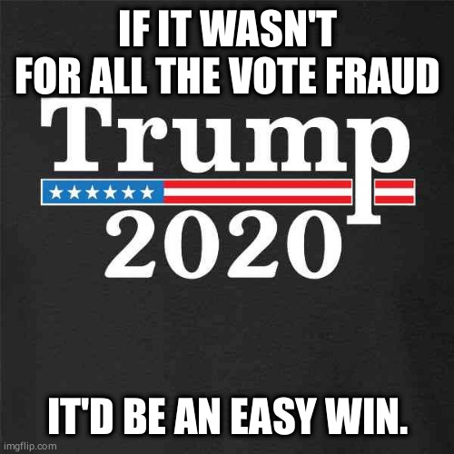 Trump 2020 | IF IT WASN'T FOR ALL THE VOTE FRAUD IT'D BE AN EASY WIN. | image tagged in trump 2020 | made w/ Imgflip meme maker
