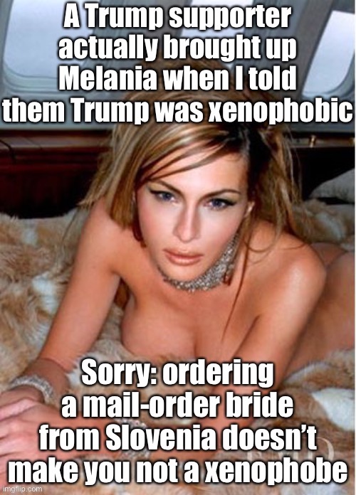 Got no problems with Slovenians but do have problems with Mexicans, Muslims, and others? You’re still a xenophobe! | image tagged in xenophobia,bigotry,bigot,melania trump,trump is an asshole,trump is a moron | made w/ Imgflip meme maker