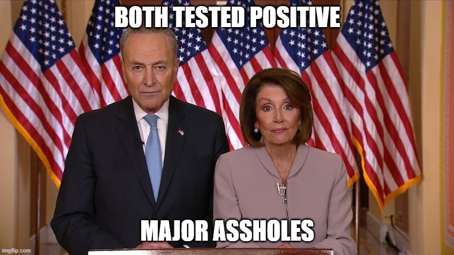 Chuck and Nancy | BOTH TESTED POSITIVE; MAJOR ASSHOLES | image tagged in chuck and nancy | made w/ Imgflip meme maker